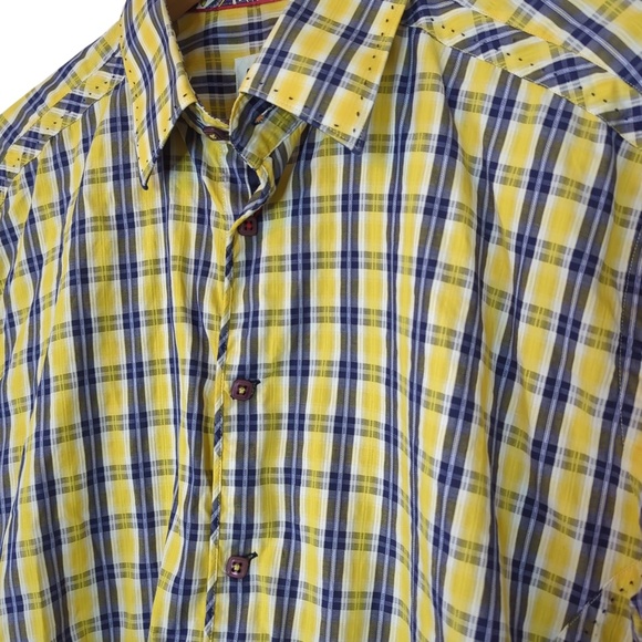 7 Downie St. Men’s Yellow Blue Button Down Long Sleeve Shirt - Picture 11 of 14
